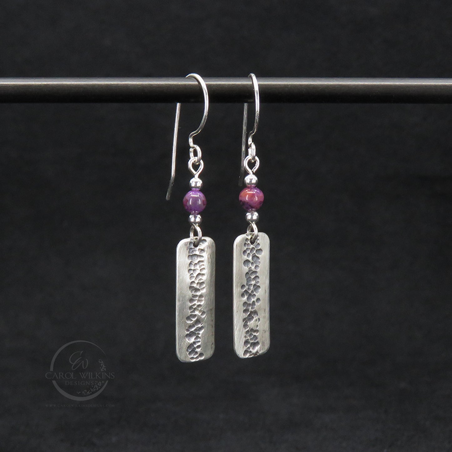 'Small Elysian Rivers with Purple Crazy Lace Agate Bead Earrings'