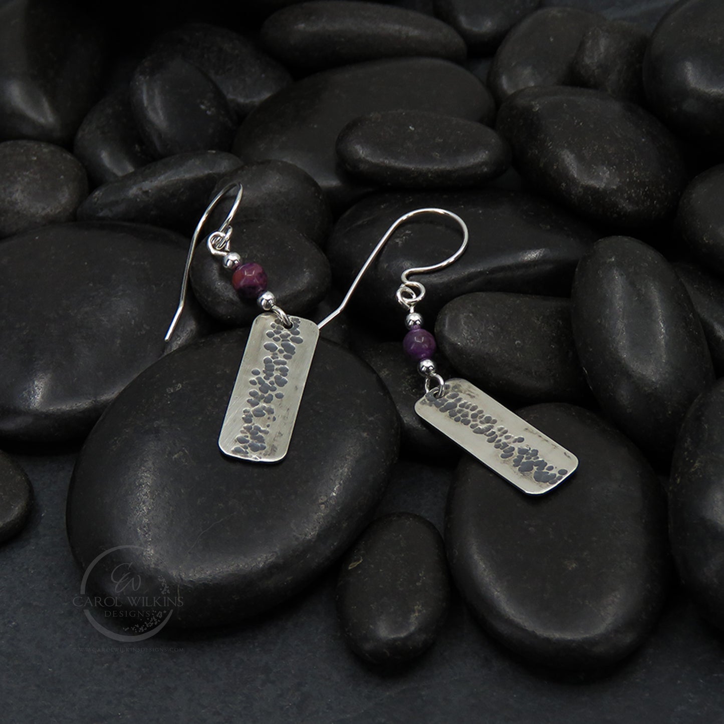 'Small Elysian Rivers with Purple Crazy Lace Agate Bead Earrings'